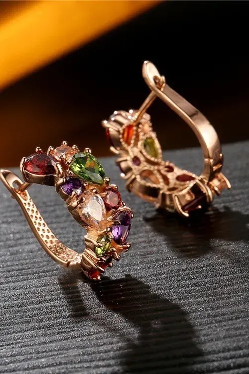 Golden Multi-Color Statement Earrings - Image 1