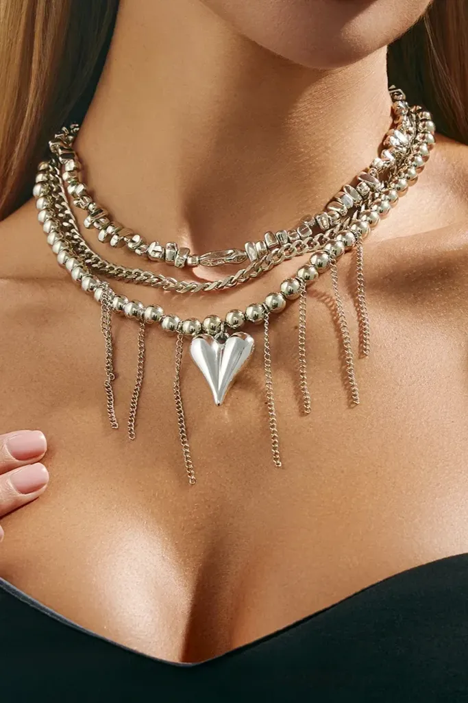 Silver Statement Layered Necklace - Image 1