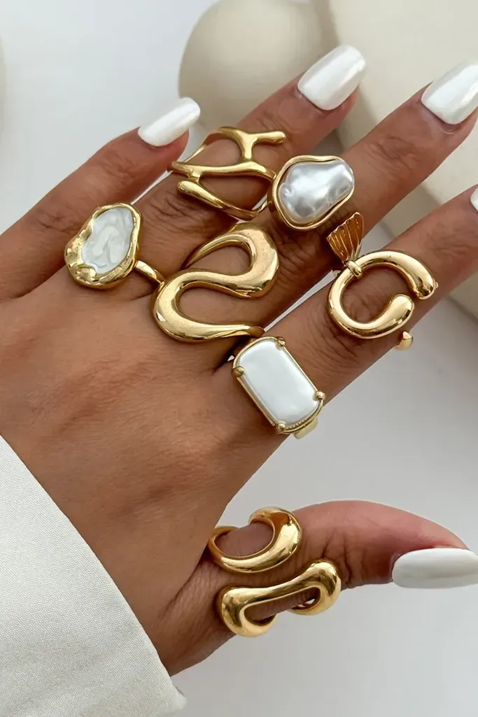 Gold Statement Set Of 7 Rings - Image 1