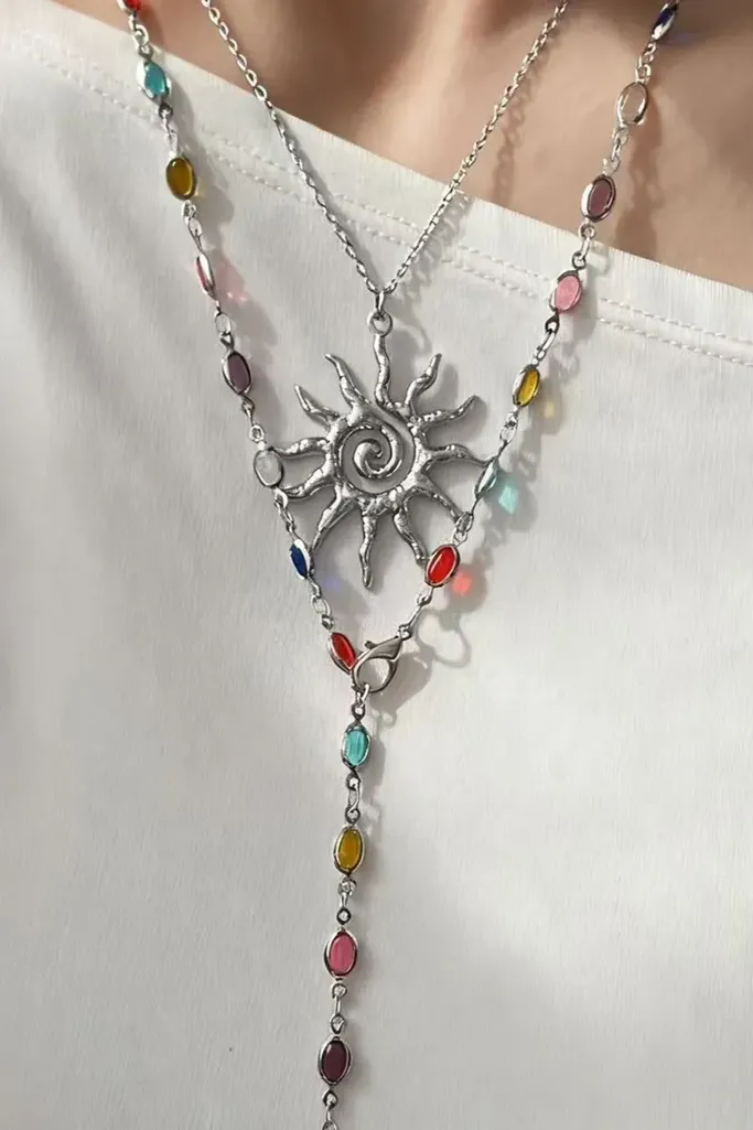 Silver Multi-Color Set Of 2 Necklace - Image 1