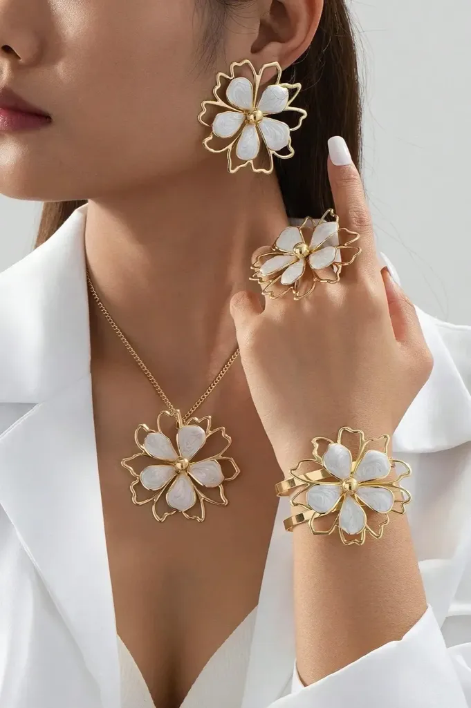 Golden Flower Statement Jewellery Set - Image 1