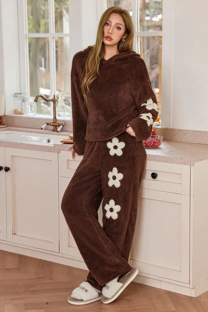 Brown Solid Hooded Co-Ord Set - Image 1