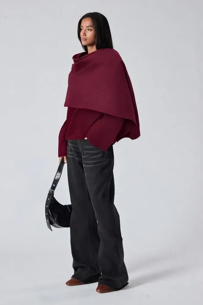 Wine Layered Oversized Wrap Coat - Image 1