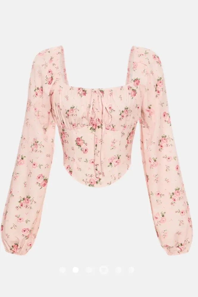 Light Pink Floral Square Neck Crop - Image 1