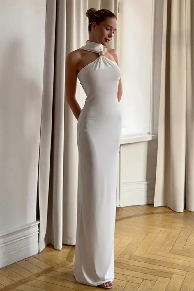 Grey Halter Neck Maxi Dress - Image 1
