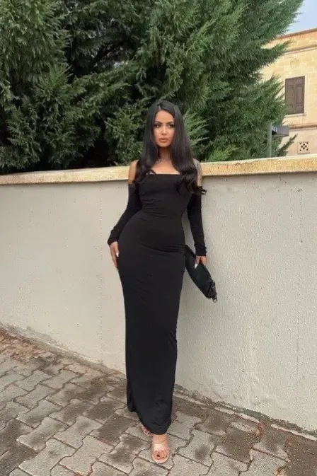 Black Ruched Off-Shoulder Maxi Dress - Image 1