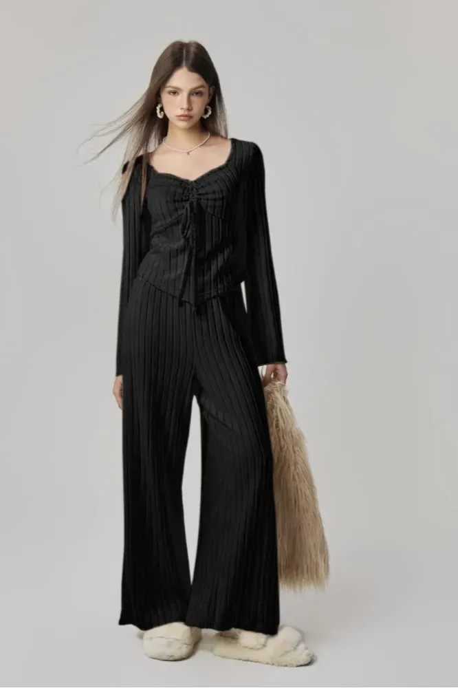 Black Ruched Tie-Up Co-Ord Set - Image 1