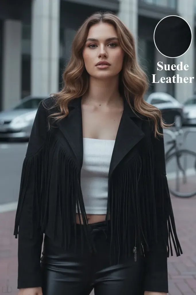 Black Fringed Lapel Collar Jacket - Image 1