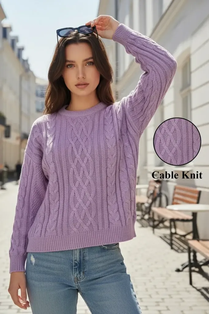Lavender Solid Crew Neck Sweater - Image 1
