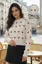 White Heart Print Crew Neck Sweater