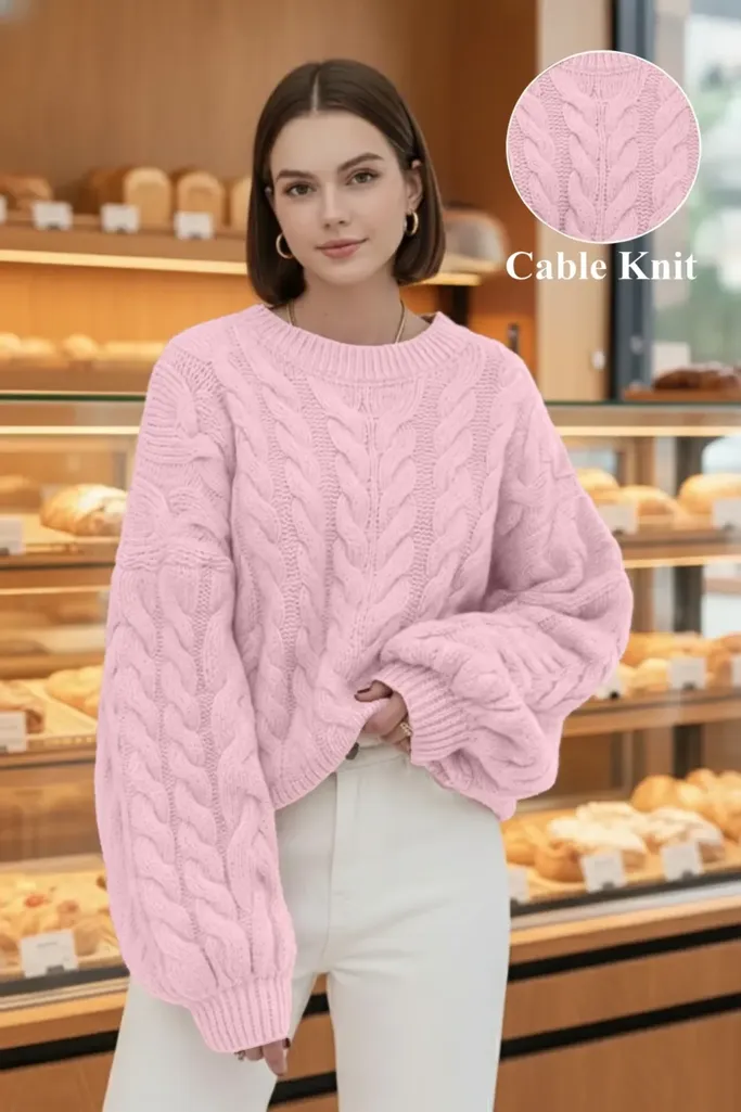 Pink Oversized Crew Neck Sweater - Image 1