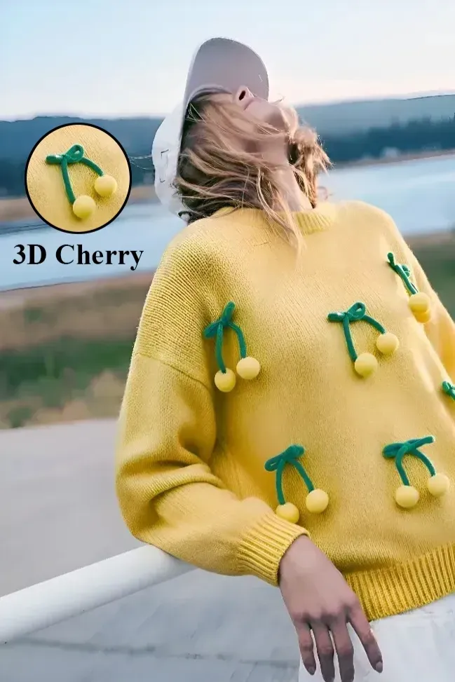 Yellow Crew Neck Pom-Pom Sweater - Image 1