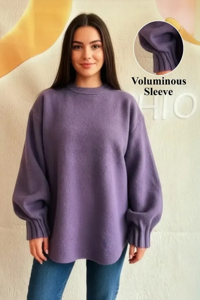 Purple Oversized Crew Neck Sweater - Image 1