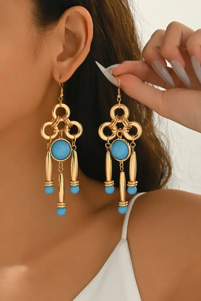 Golden Statement Hanging Earrings - Image 1