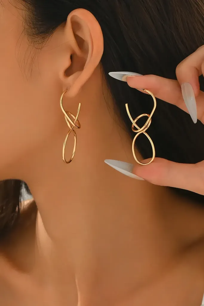 Golden Geometric Dangle Earrings - Image 1