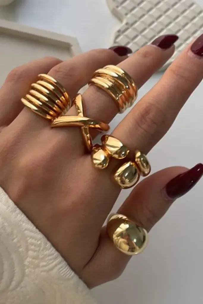 Golden Statement Set Of 5 Rings - Image 1