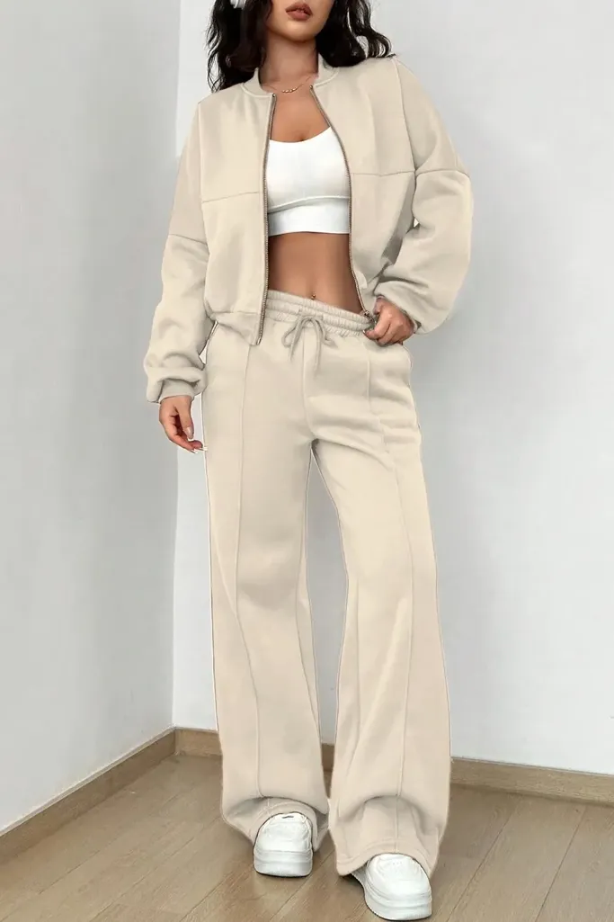 Cream Zip Collar Co-Ord Set - Image 1