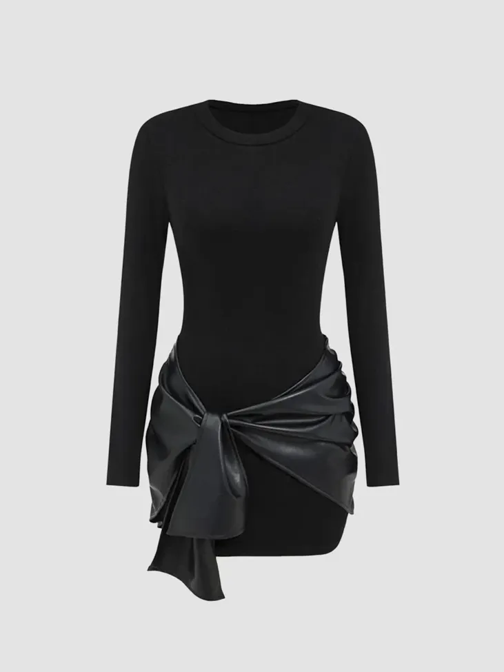 Black Draped Bodycon Mini Dress - Image 1