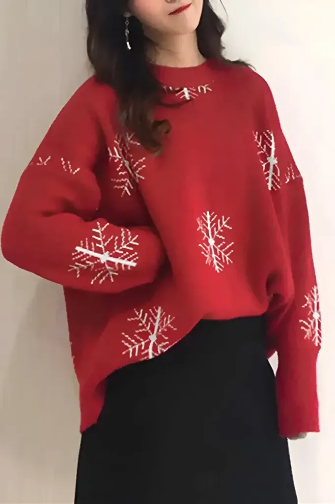 Red Crew Neck Oversized Sweater - Image 1