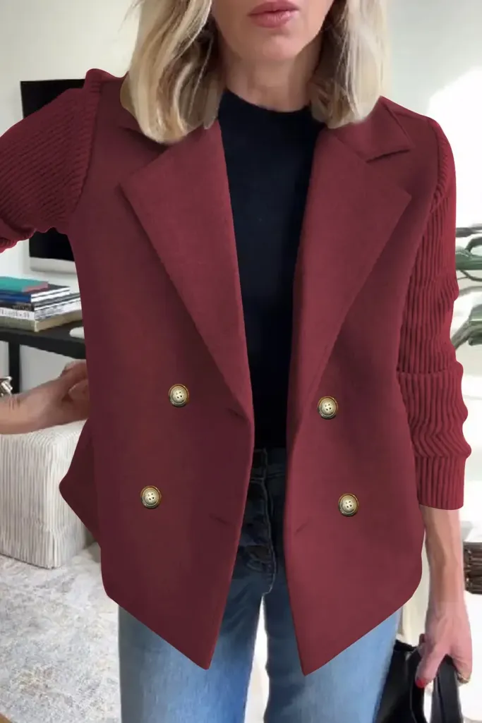 Wine Solid Lapel Collar Blazer - Image 1