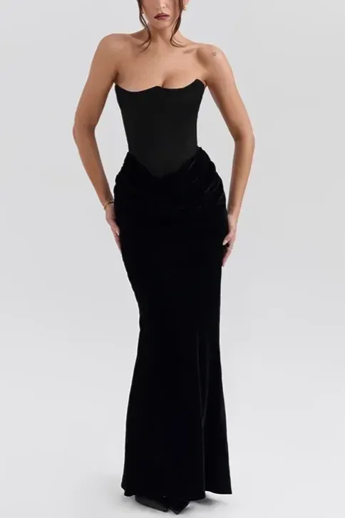 Black Solid Mermaid Maxi Dress - Image 1