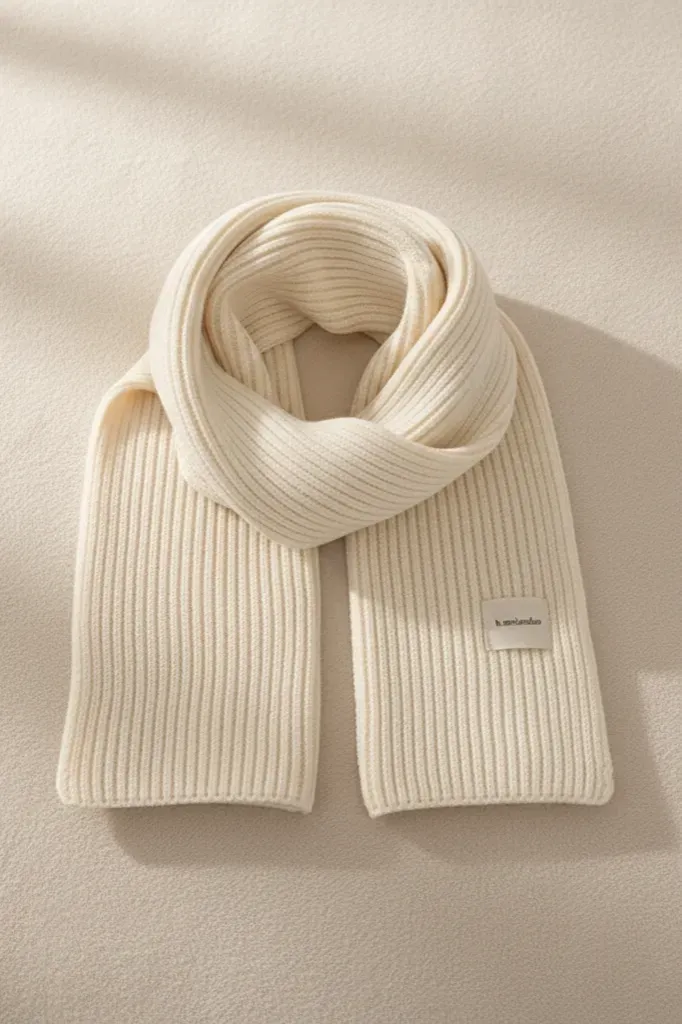 Cream Solid Winter Scarf - Image 1