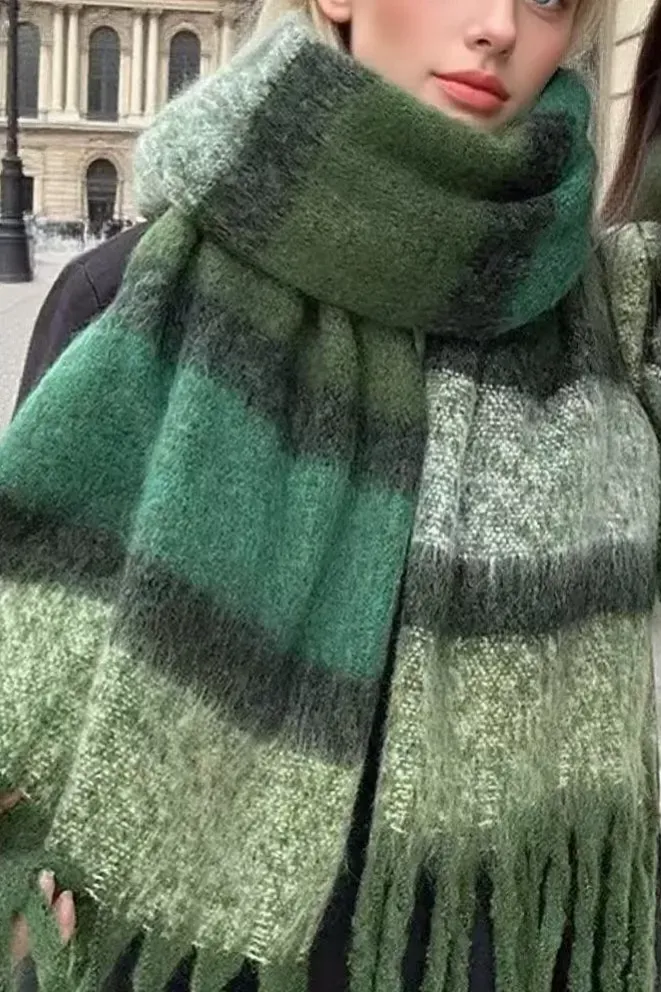 Green Striped Cozy Scarf - Image 1
