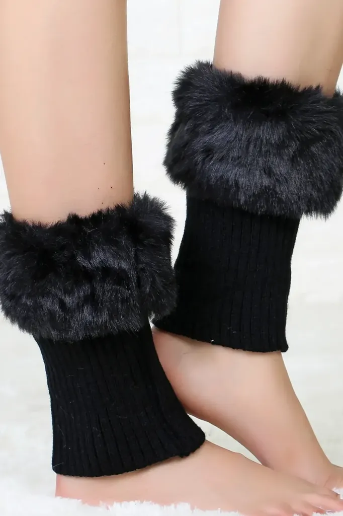 Black Faux Fur Leg Warmers - Image 1