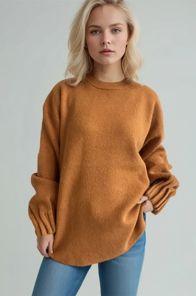 Orange Oversized Crew Neck Sweater - Image 1