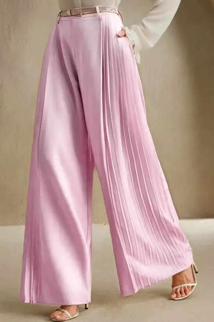 Light Pink High Rise Pleated Pants - Image 1