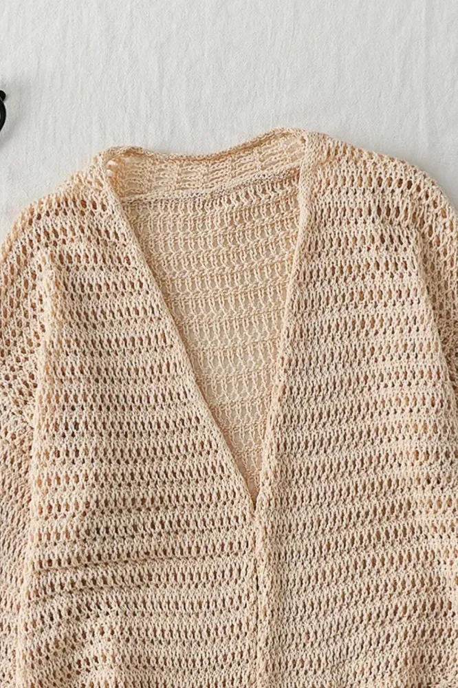 Beige Crochet V-Neck Cardigan - Image 1