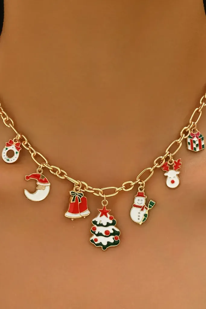 Golden Charm Statement Necklace - Image 1