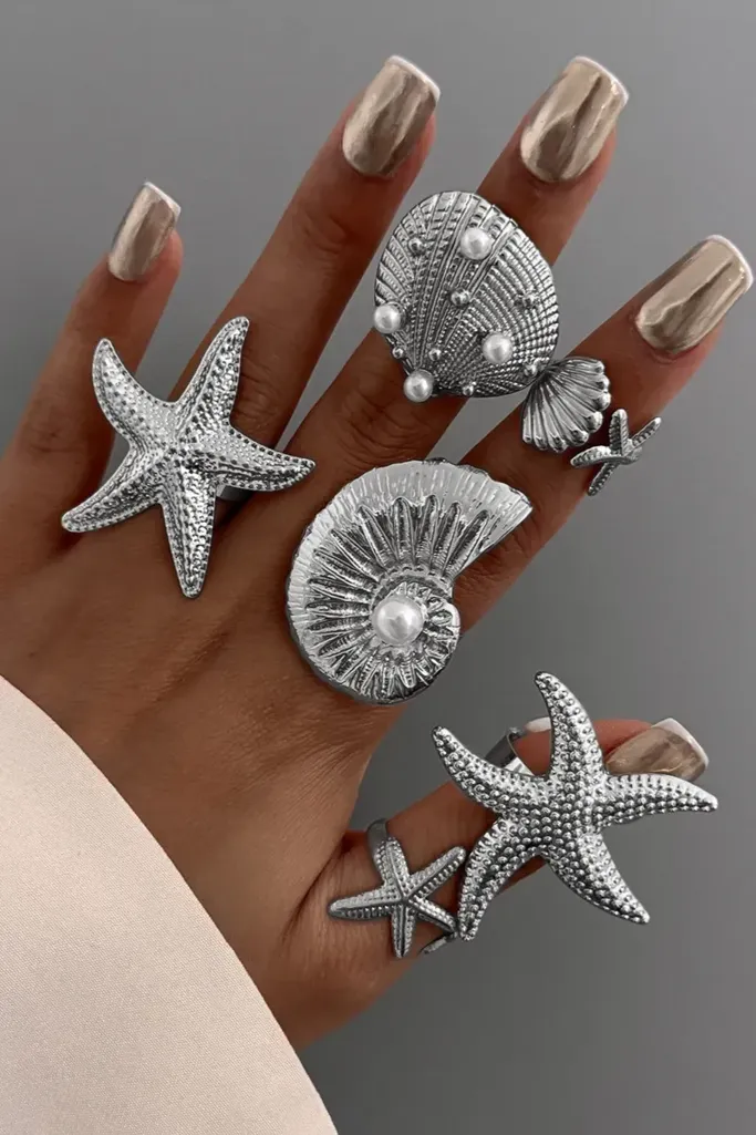 Silver Set Of 6 Elegant Rings - Image 1