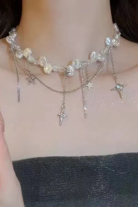 Silver Layered Statement Necklace - Image 1