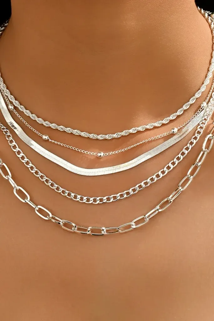 Silver Statement Layered Necklace - Image 1