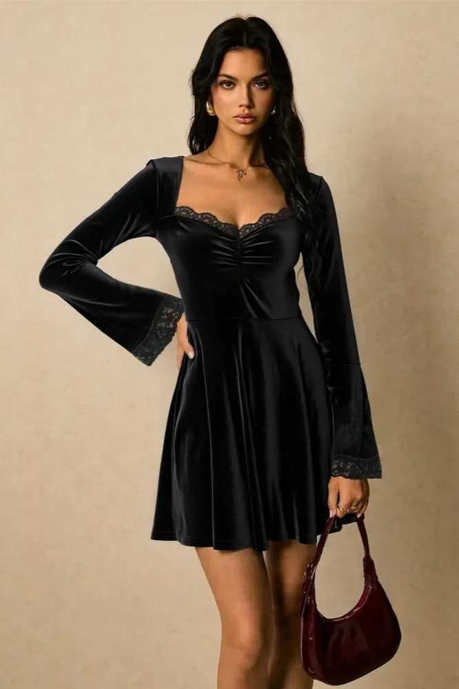 Black Sweetheart A-Line Mini Dress - Image 1