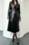 Black Solid Tie-Up PU Trench Coat