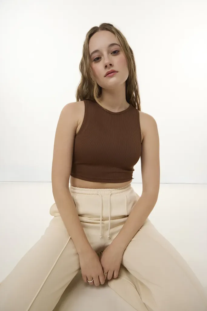Brown Solid Cropped Top - Image 1