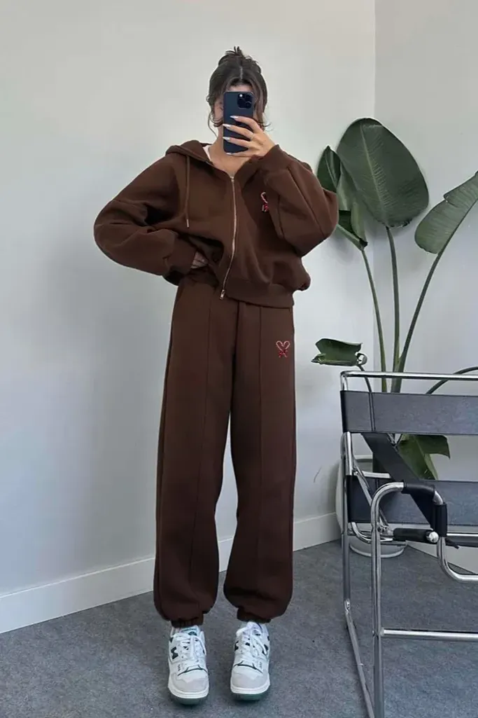 Dark Brown Hood Neck Co-Ord Set - Image 1