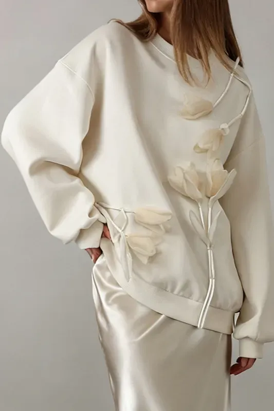 Cream Applique Oversized Sweatshirt