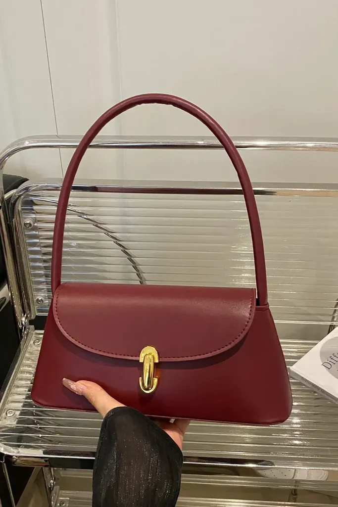 Wine Solid Chic Shoulder Bag - Image 1