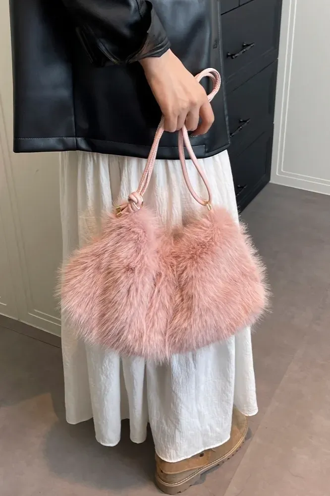 Light Pink Faux Fur Handbag - Image 1