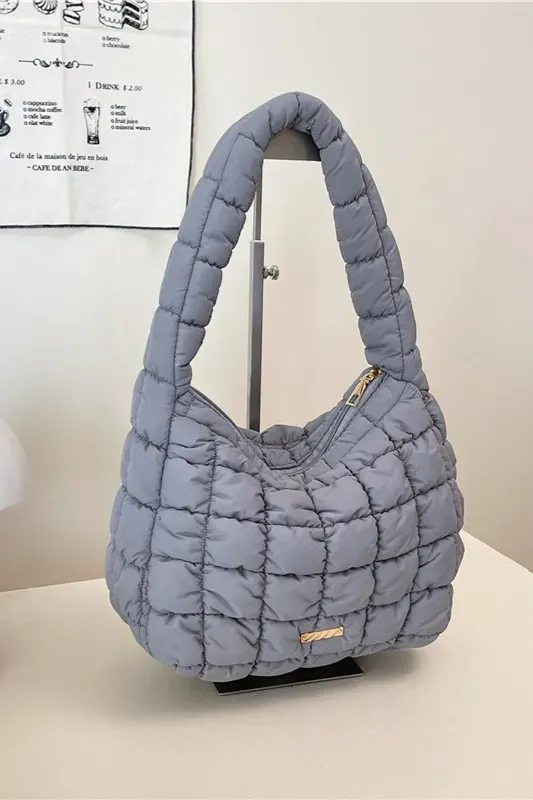 Grey Solid Quilted Shoulder Bag - Image 1