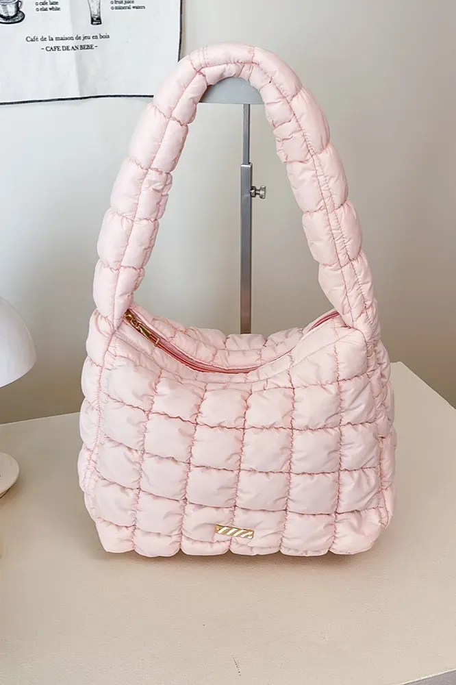 Light Pink Solid Quilted Shoulder Bag - Image 1
