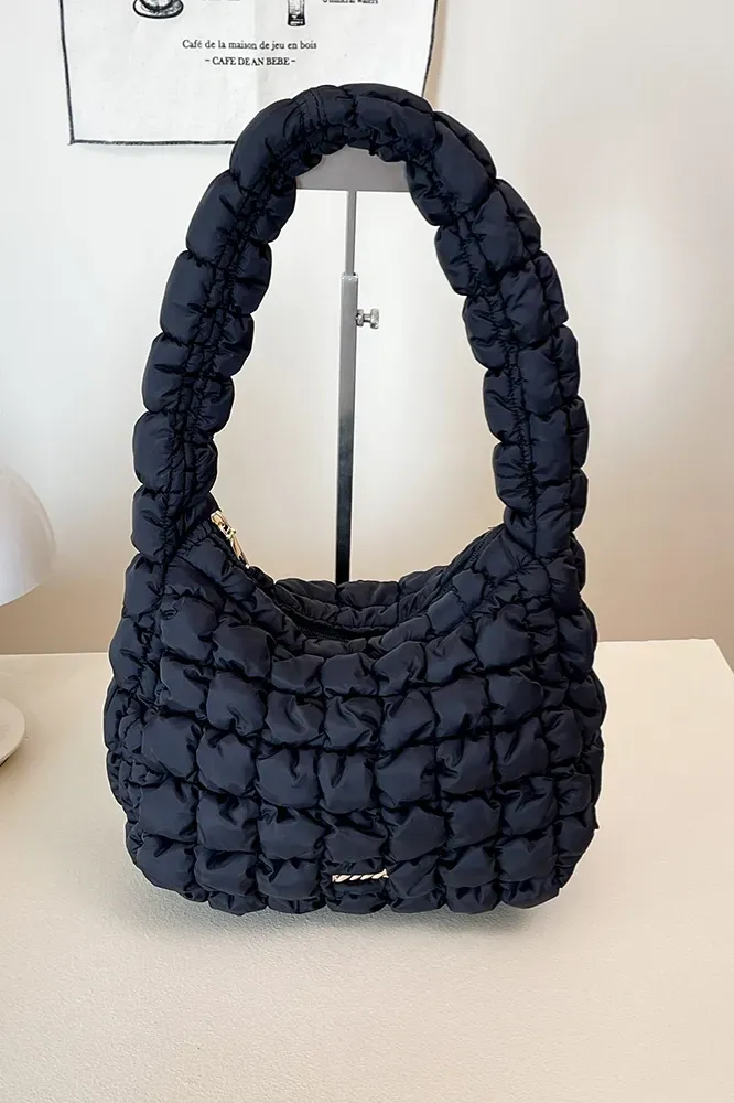 Black Solid Quilted Shoulder Bag - Image 1