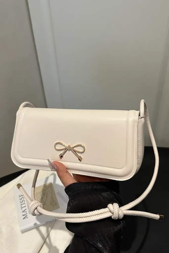 White Pu Flap Shoulder Bag - Image 1