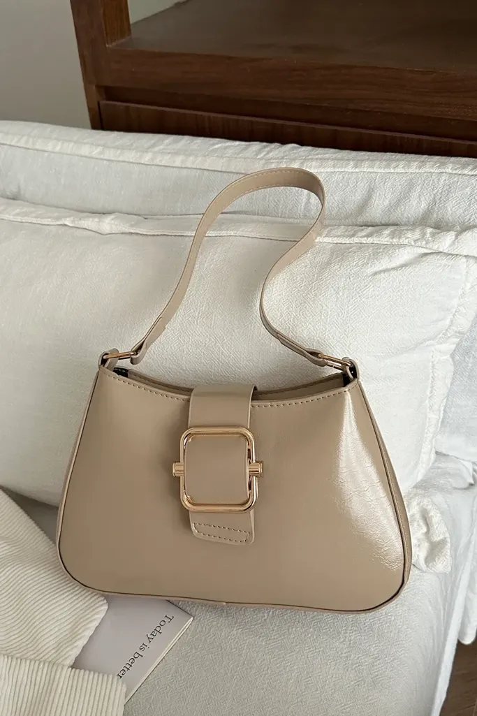 Beige Pu Buckle Shoulder Bag - Image 1