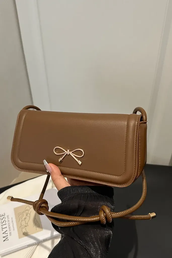 Brown Pu Flap Shoulder Bag - Image 1