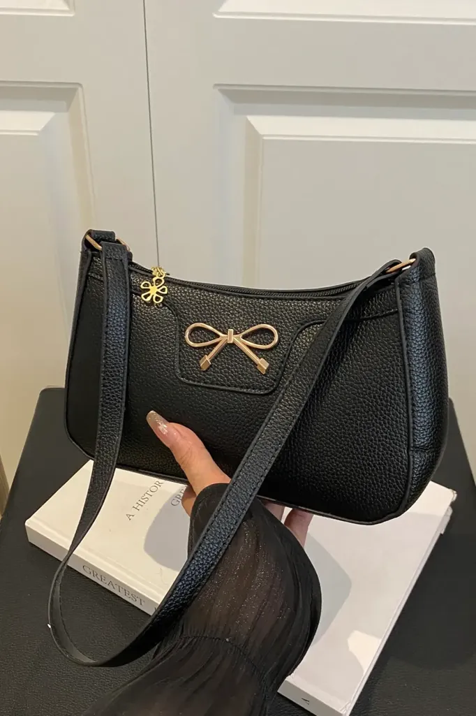 Black Bow Pu Shoulder Bag - Image 1