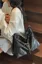 Black Solid Pu Tote Bag